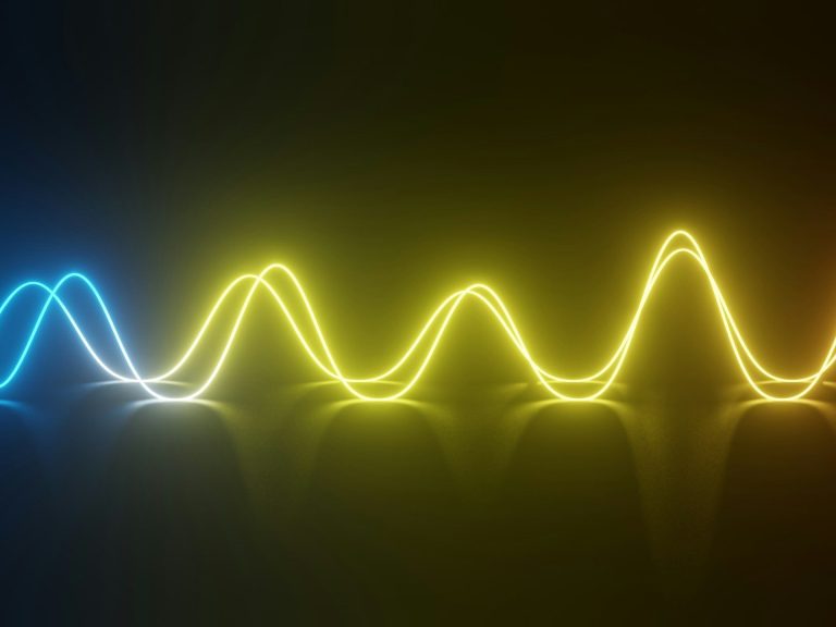 Conductivity Colorful waves in blue and yellow on a dark background. They are meant to represent electricity and conductivity.