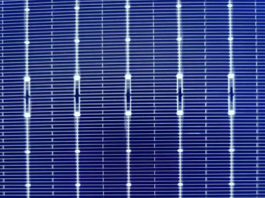 Solar Cell Close-up of the front of a solar cell with fingers and busbars made of silver.